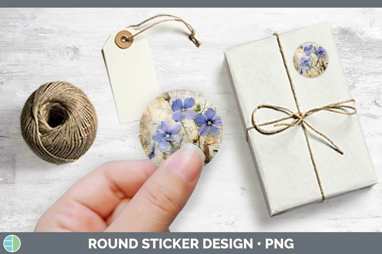Vintage Decoupage Periwinkle Stickers | Round Labels Designs
