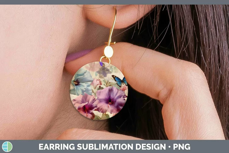 Vintage Decoupage Petunia Round Earrings Sublimation Earring