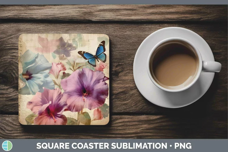 Vintage Decoupage Petunia Square Coaster Sublimation Coaster