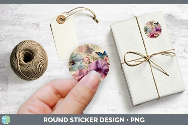 Vintage Decoupage Petunia Stickers | Round Labels Designs