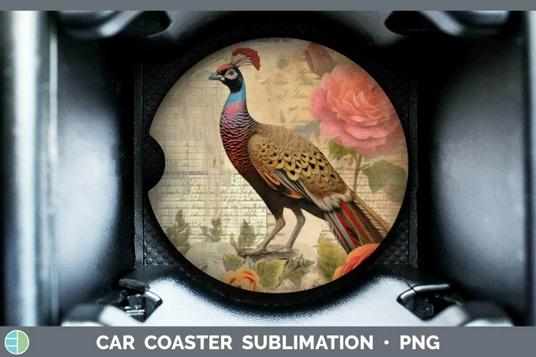 Vintage Decoupage Pheasant Car Coaster Sublimation Coaster D