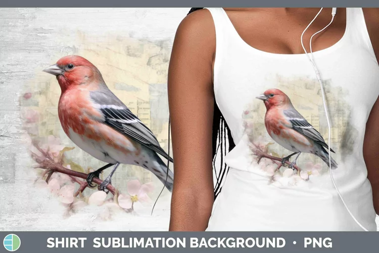 Vintage Decoupage Pine Grosbeak Shirt | Sublimation Sublimat