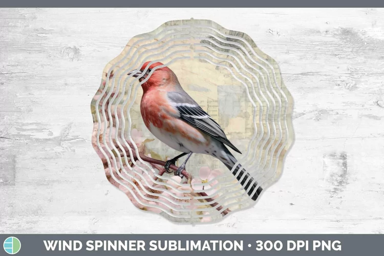 Vintage Decoupage Pine Grosbeak Wind Spinner Sublimation Spi