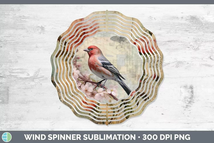 Vintage Decoupage Pine Grosbeak Wind Spinner Sublimation Spi