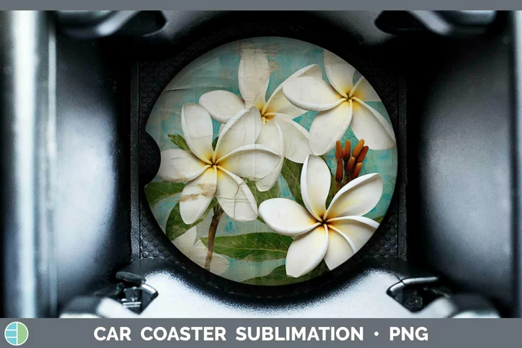 Vintage Decoupage Plumeria Car Coaster | Sublimation Coaster