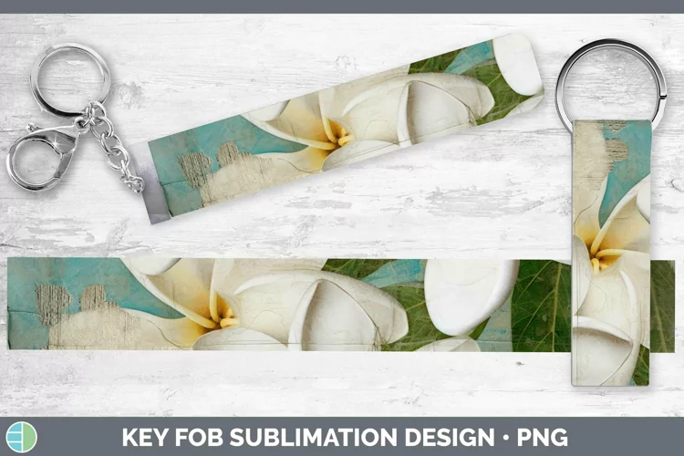 Vintage Decoupage Plumeria Key Fob | Sublimation Wristlet De