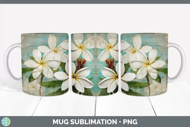 Vintage Decoupage Plumeria Mug Wrap | Sublimation Coffee Cup