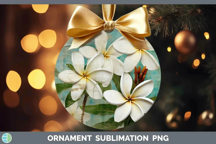 Vintage Decoupage Plumeria Ornament | Sublimation Bauble Des