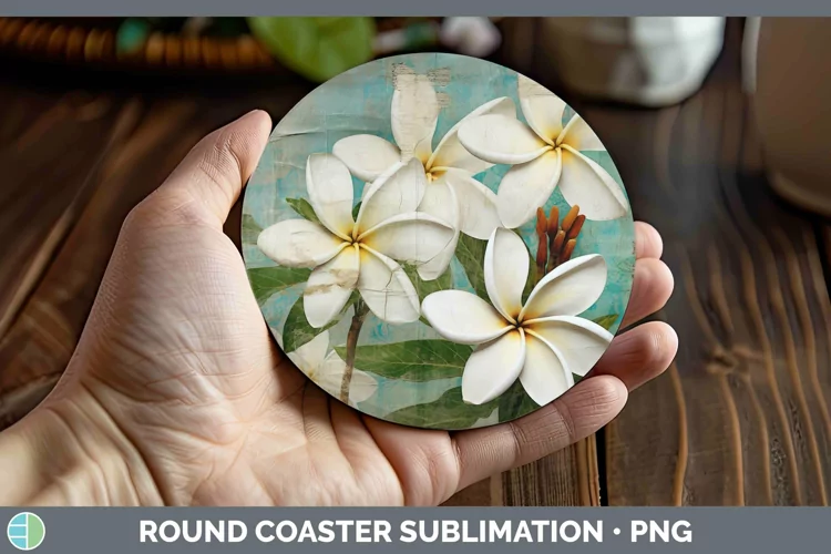 Vintage Decoupage Plumeria Round Coaster | Sublimation Coast