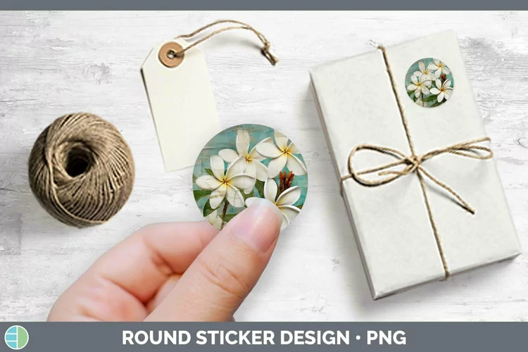 Vintage Decoupage Plumeria Stickers | Round Labels Designs