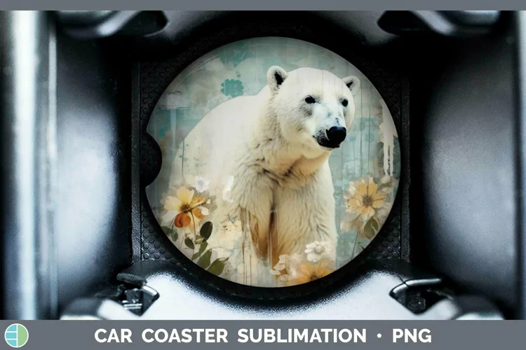 Vintage Decoupage Polar Bear Car Coaster Sublimation Coaster