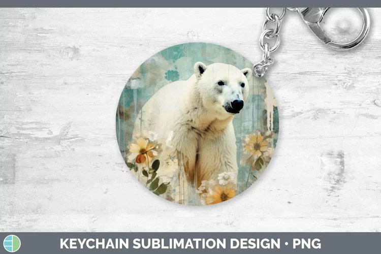 Vintage Decoupage Polar Bear Keychain Sublimation Keyring De