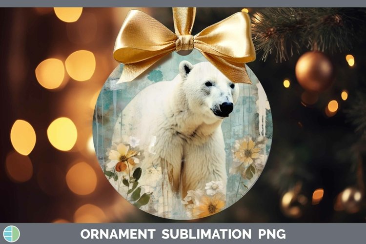 Vintage Decoupage Polar Bear Ornament Sublimation Bauble Des