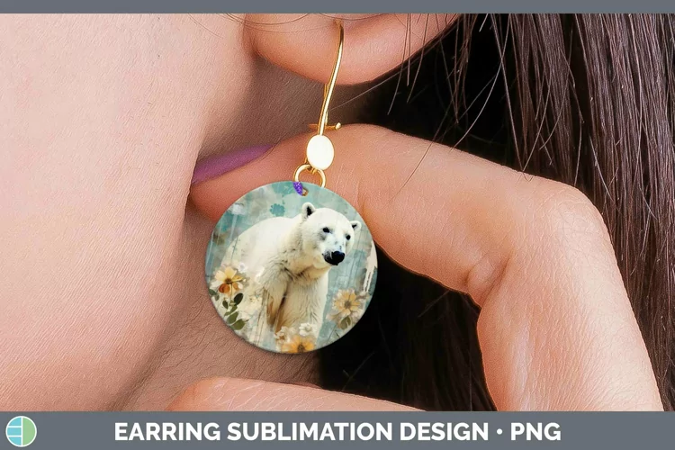 Vintage Decoupage Polar Bear Round Earrings Sublimation Earr
