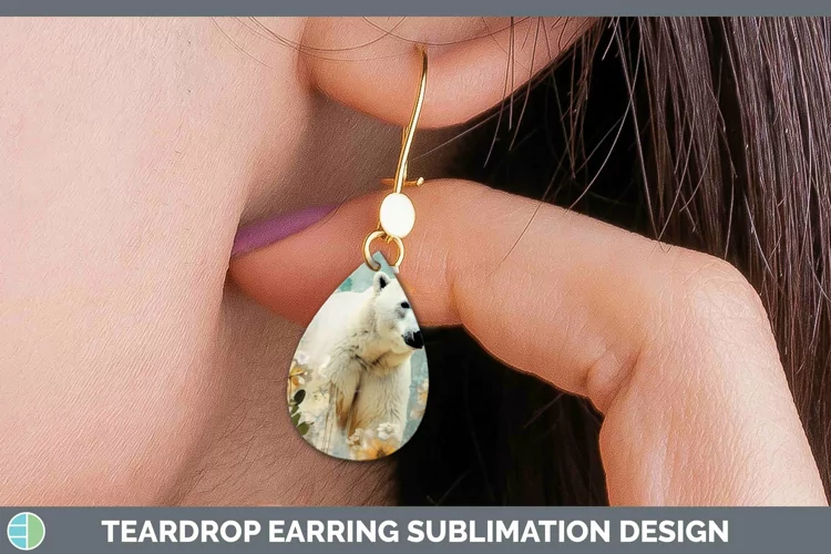 Vintage Decoupage Polar Bear Teardrop Earrings Sublimation E