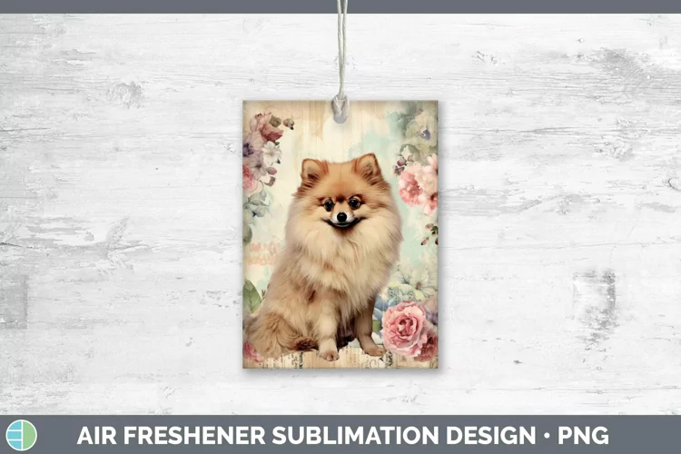 Vintage Decoupage Pomeranian Air Freshener | Sublimation Car