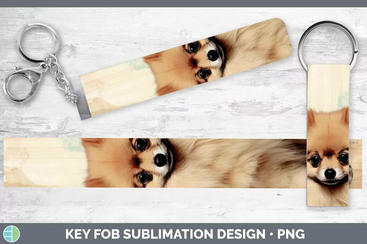 Vintage Decoupage Pomeranian Key Fob Sublimation Wristlet De