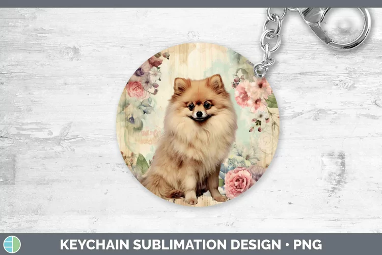 Vintage Decoupage Pomeranian Keychain Sublimation Keyring De