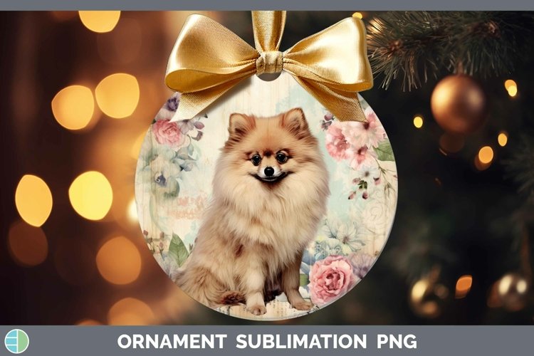 Vintage Decoupage Pomeranian Ornament Sublimation Bauble Des