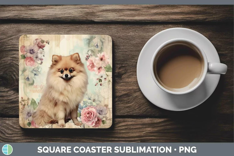 Vintage Decoupage Pomeranian Square Coaster Sublimation Coas