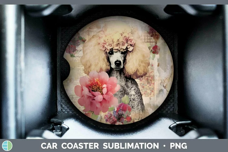 Vintage Decoupage Poodle Car Coaster Sublimation Coaster Des
