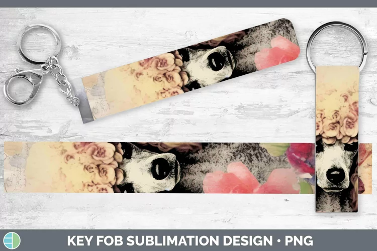 Vintage Decoupage Poodle Key Fob Sublimation Wristlet Design