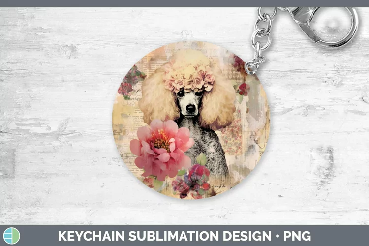 Vintage Decoupage Poodle Keychain Sublimation Keyring Design