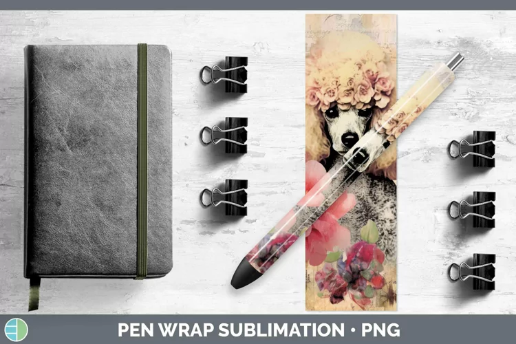 Vintage Decoupage Poodle Pen Wrap Sublimation Epoxy Pen Desi