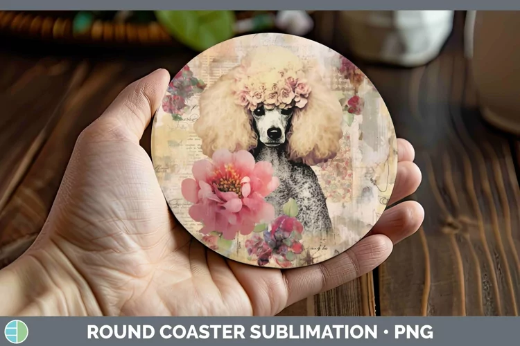 Vintage Decoupage Poodle Round Coaster Sublimation Coaster D