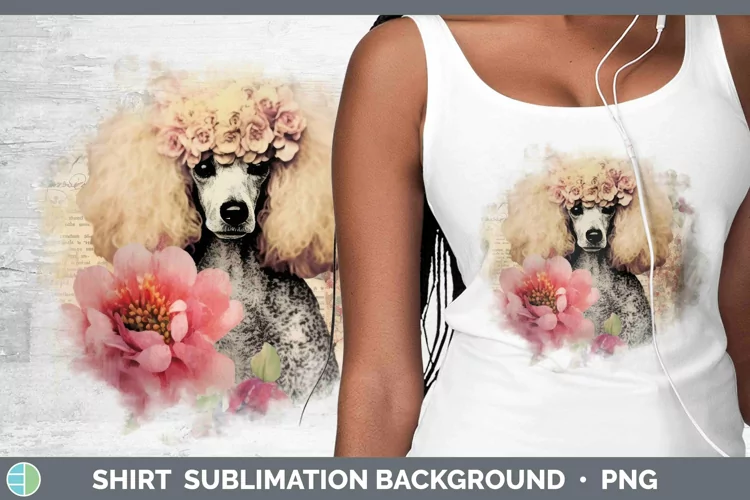 Vintage Decoupage Poodle Shirt Sublimation Sublimation Backg