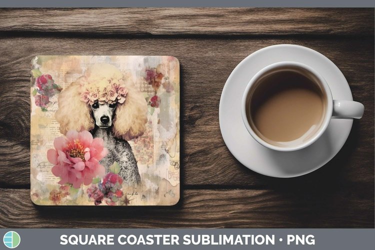 Vintage Decoupage Poodle Square Coaster Sublimation Coaster