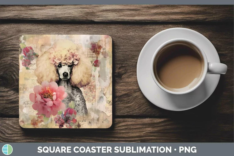 Vintage Decoupage Poodle Square Coaster Sublimation Coaster