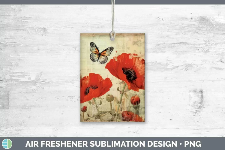 Vintage Decoupage Poppy Air Freshener Sublimation Car Freshe