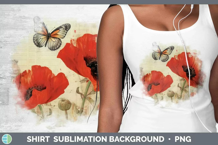 Vintage Decoupage Poppy Shirt Sublimation Sublimation Backgr