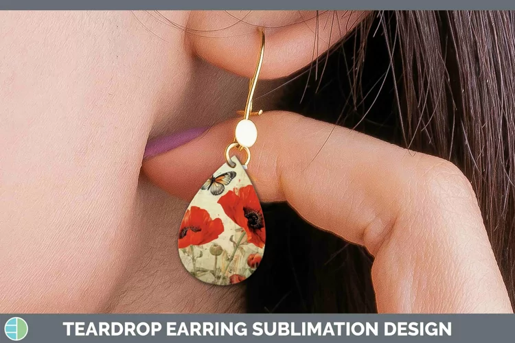 Vintage Decoupage Poppy Teardrop Earrings Sublimation Earrin