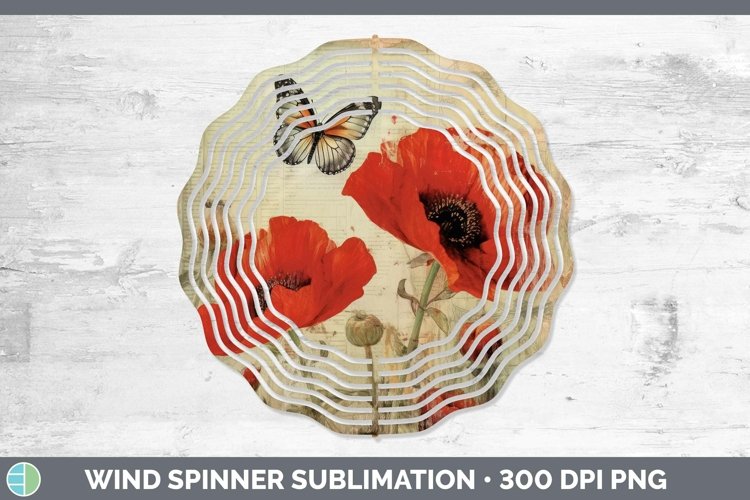 Vintage Decoupage Poppy Wind Spinner Sublimation Spinner Des