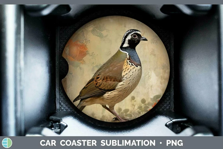 Vintage Decoupage Quail Car Coaster | Sublimation Coaster De
