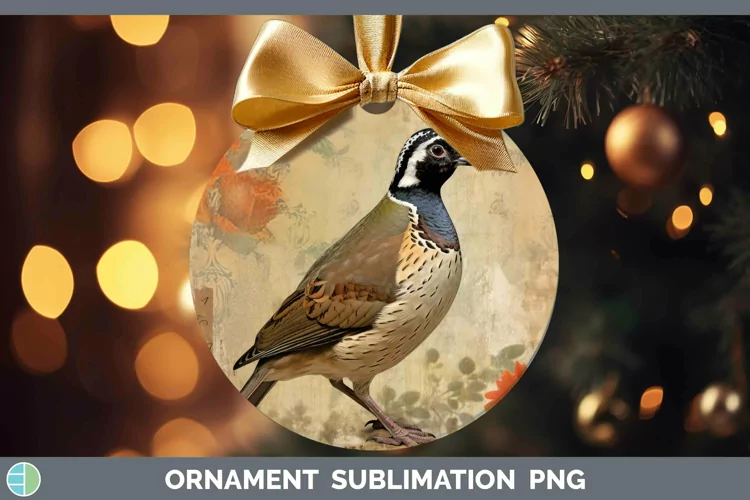Vintage Decoupage Quail Ornament | Sublimation Bauble Design