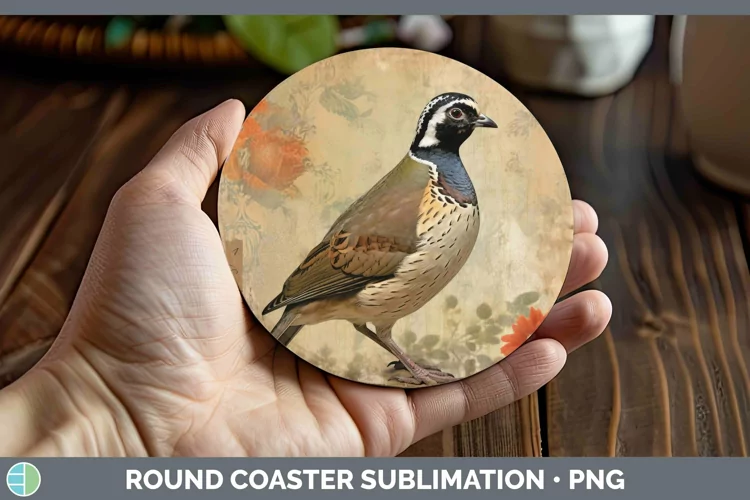Vintage Decoupage Quail Round Coaster | Sublimation Coaster