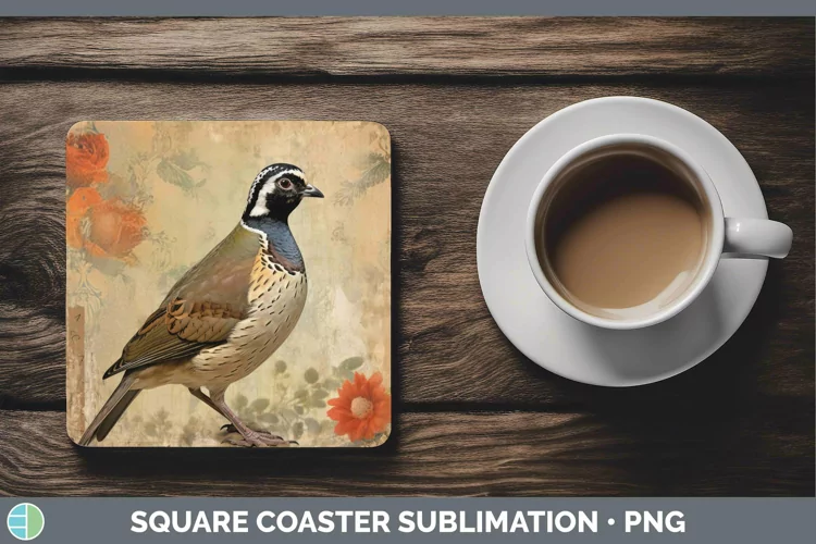 Vintage Decoupage Quail Square Coaster Sublimation Coaster D