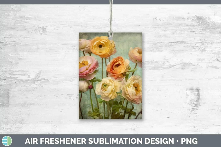 Vintage Decoupage Ranunculus Air Freshener | Sublimation Car