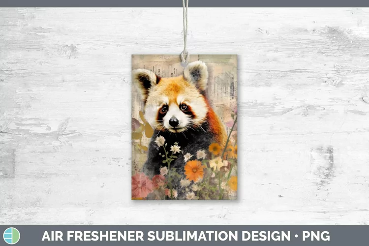 Vintage Decoupage Red Panda Air Freshener Sublimation Car Fr
