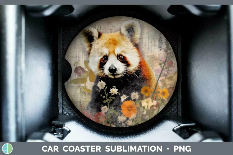 Vintage Decoupage Red Panda Car Coaster Sublimation Coaster