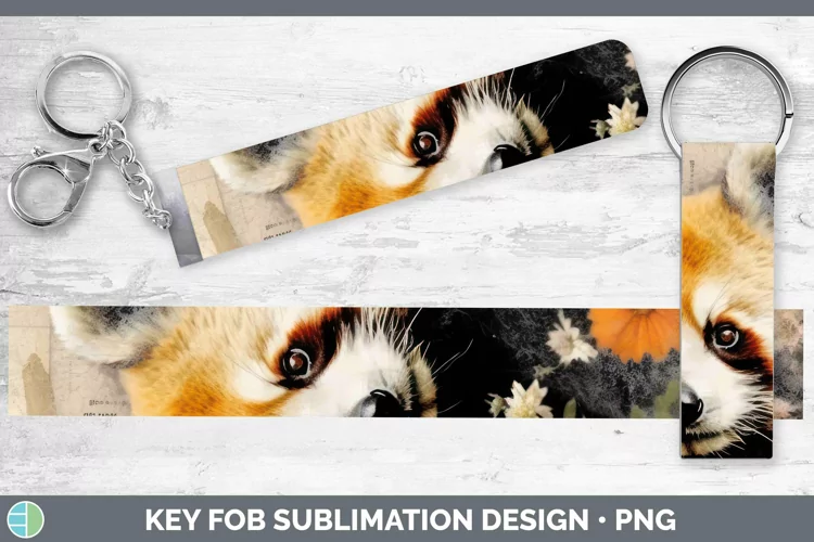 Vintage Decoupage Red Panda Key Fob Sublimation Wristlet Des