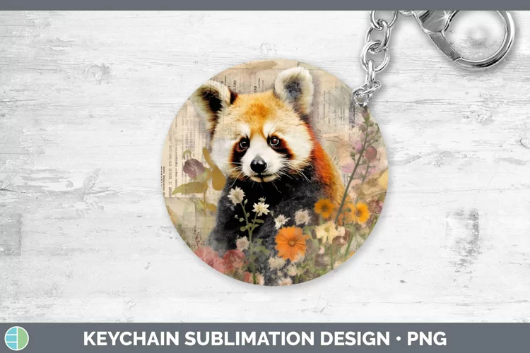 Vintage Decoupage Red Panda Keychain Sublimation Keyring Des