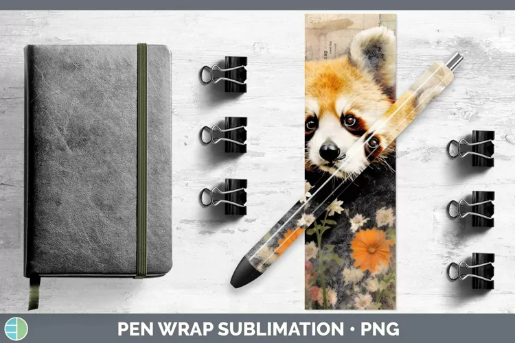 Vintage Decoupage Red Panda Pen Wrap Sublimation Epoxy Pen D