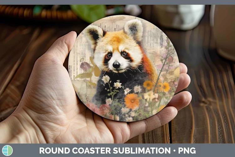 Vintage Decoupage Red Panda Round Coaster Sublimation Coaste