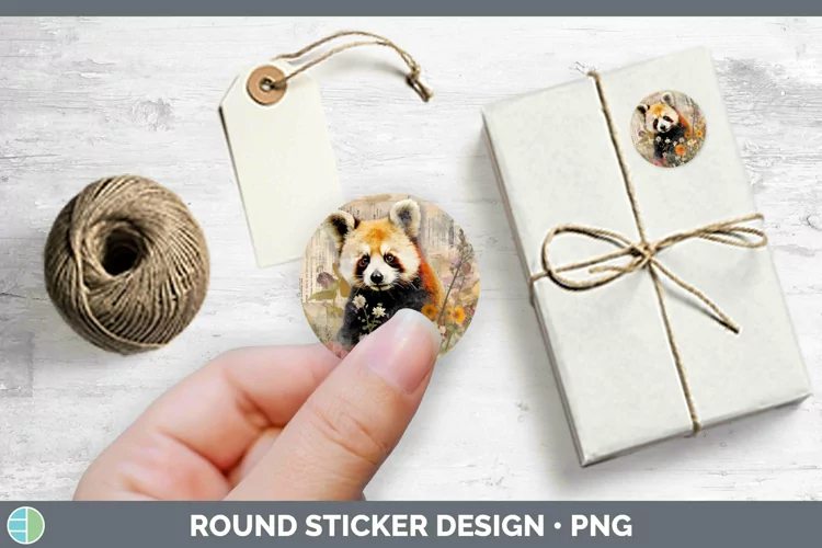 Vintage Decoupage Red Panda Stickers | Round Labels Designs