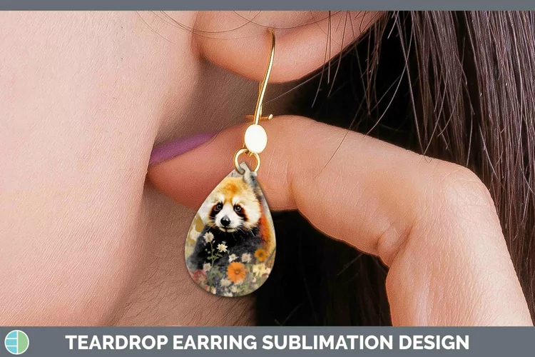 Vintage Decoupage Red Panda Teardrop Earrings Sublimation Ea