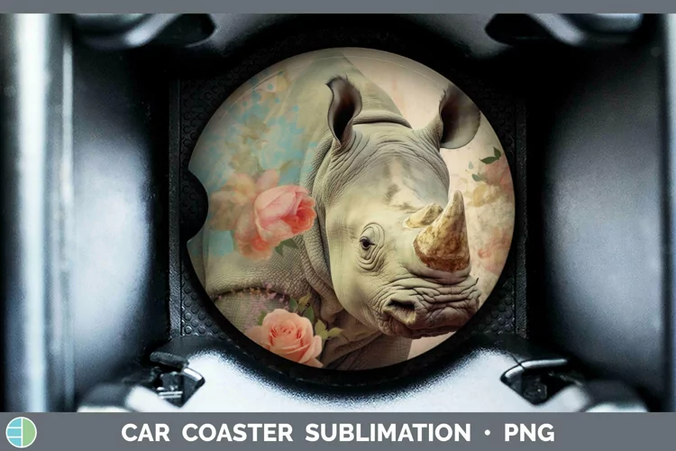 Vintage Decoupage Rhino Car Coaster Sublimation Coaster Desi